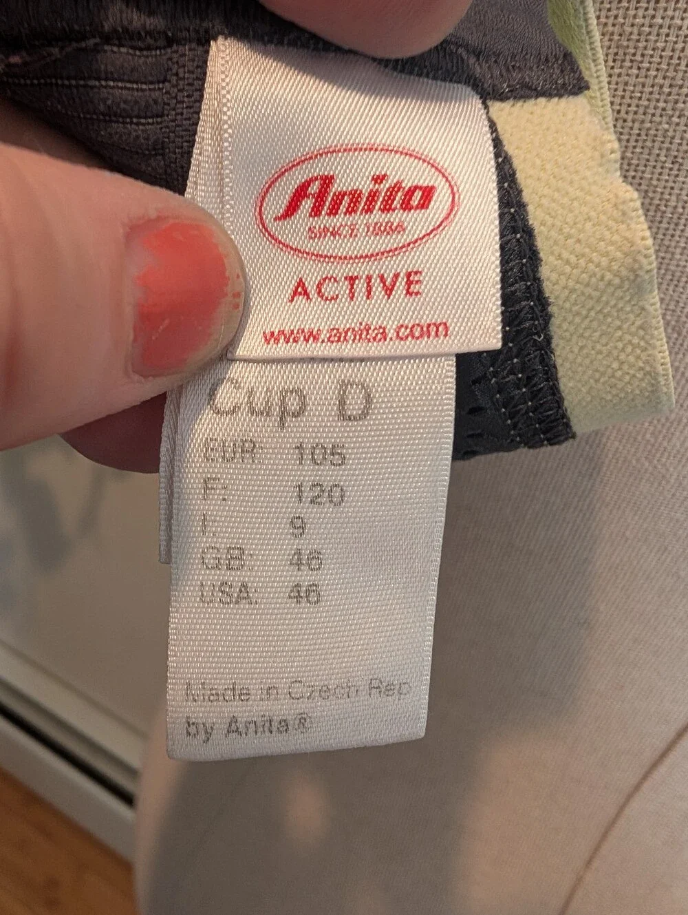 Anita Active Silver Grey Yellow High Impact Wireless Sports Bra 46D Max Support